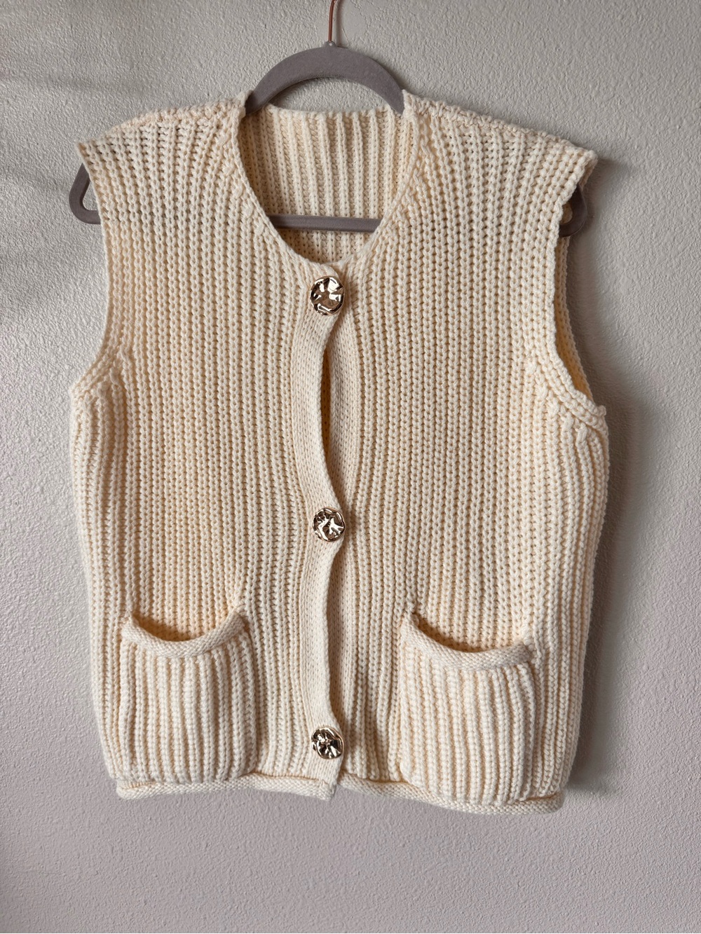 Chunky Cream Vest with Gold Buttons. Size M